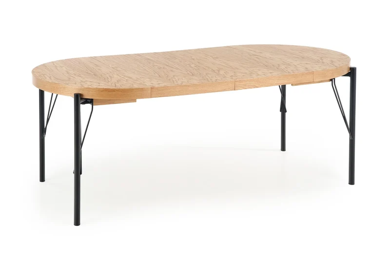 Tavolo tondo allungabile in MDF impiallacciato rovere con gambe in acciaio nero Inferno Ø 100 cm - allungabile a 300cm