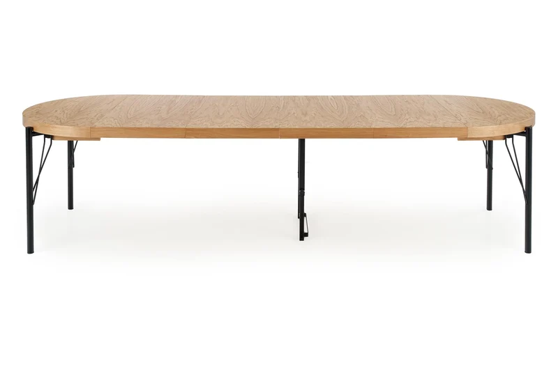 Tavolo tondo allungabile in MDF impiallacciato rovere con gambe in acciaio nero Inferno Ø 100 cm - allungabile a 300cm