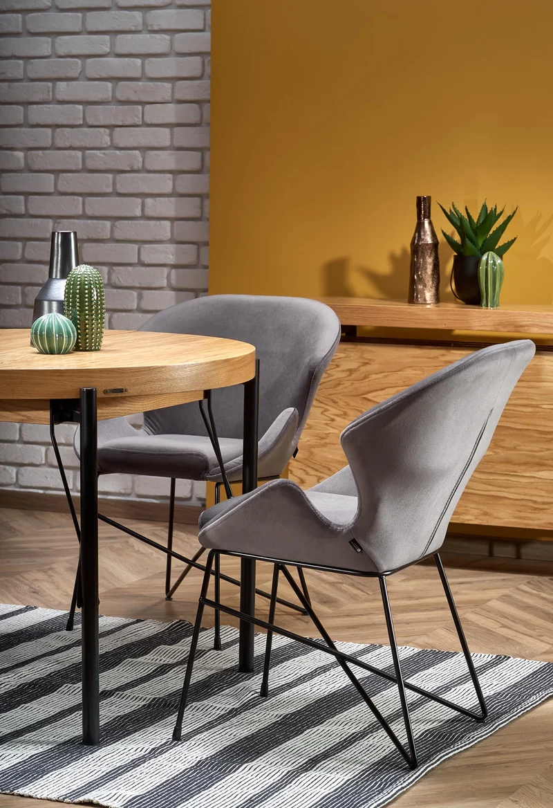 Tavolo tondo allungabile in MDF impiallacciato rovere con gambe in acciaio nero Inferno Ø 100 cm - allungabile a 300cm