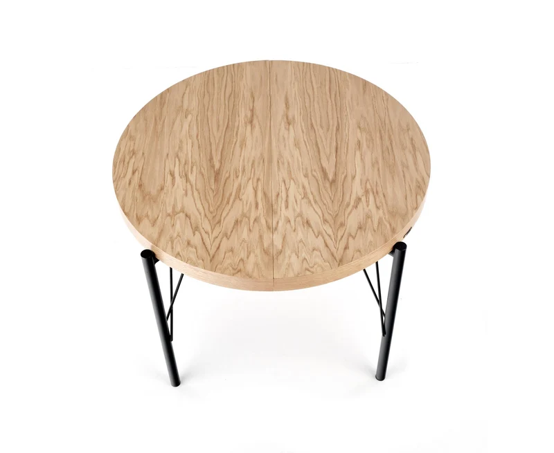 Tavolo tondo allungabile in MDF impiallacciato rovere con gambe in acciaio nero Inferno Ø 100 cm - allungabile a 300cm