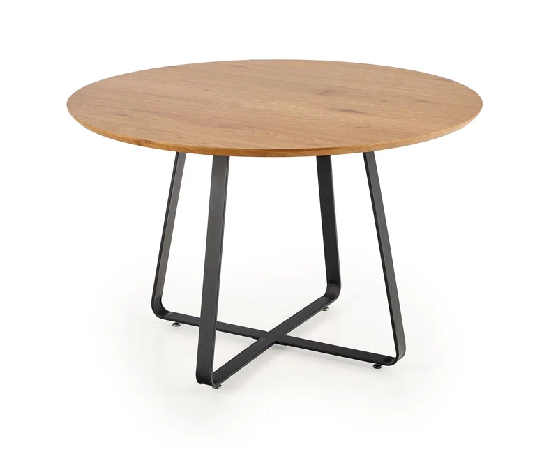 Tavolo tondo in MDF laminato rovere e piede in metallo nero Looper Ø 120 cm