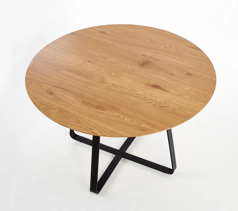 Tavolo tondo in MDF laminato rovere e piede in metallo nero Looper Ø 120 cm