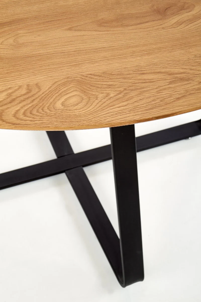 Tavolo tondo in MDF laminato rovere e piede in metallo nero Looper Ø 120 cm