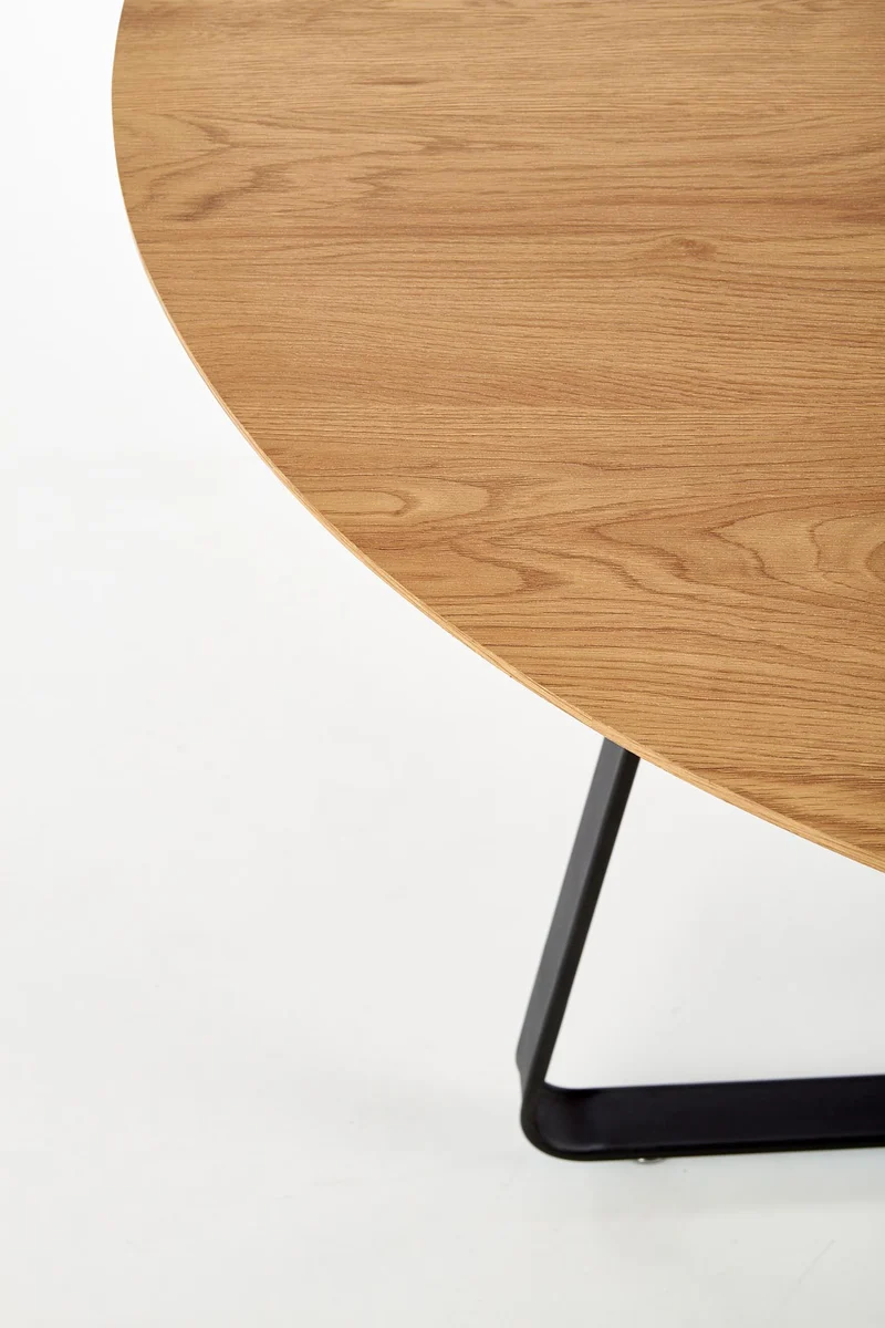 Tavolo tondo in MDF laminato rovere e piede in metallo nero Looper Ø 120 cm