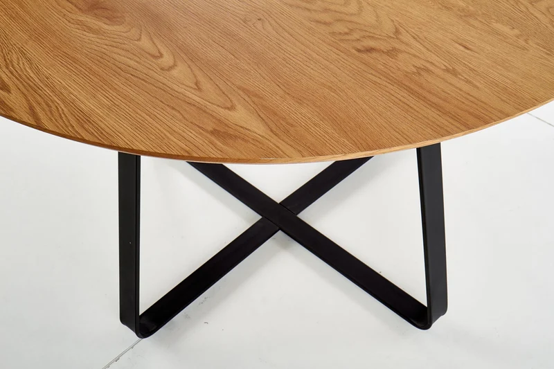 Tavolo tondo in MDF laminato rovere e piede in metallo nero Looper Ø 120 cm