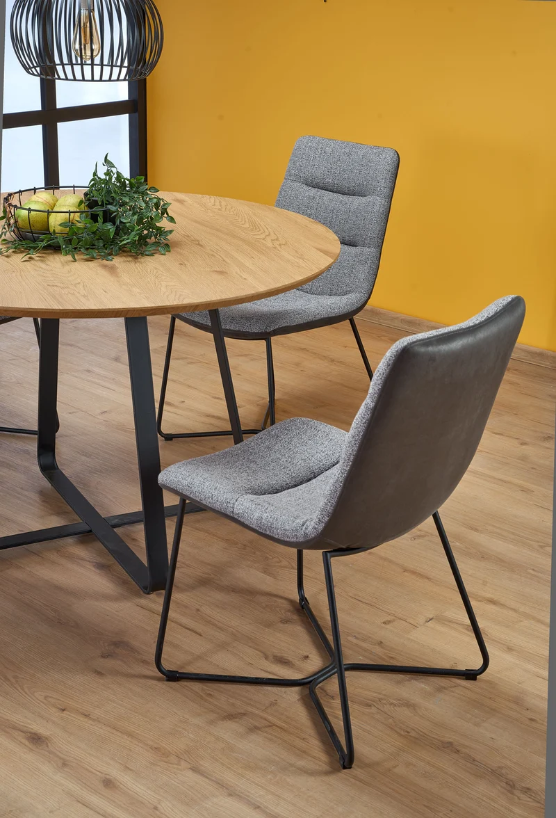 Tavolo tondo in MDF laminato rovere e piede in metallo nero Looper Ø 120 cm