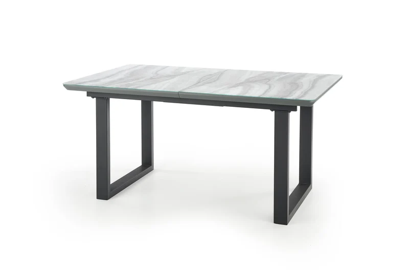Tavolo allungabile in vetro bianco effetto marmo con gambe in acciaio nero Marley 160x90 cm - allungabile fino a 200 cm