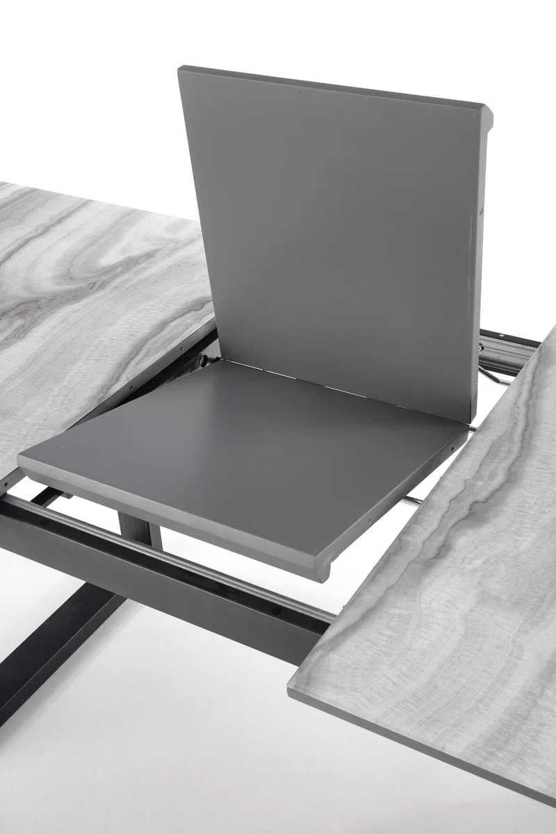 Tavolo allungabile in vetro bianco effetto marmo con gambe in acciaio nero Marley 160x90 cm - allungabile fino a 200 cm
