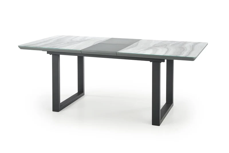 Tavolo allungabile in vetro bianco effetto marmo con gambe in acciaio nero Marley 160x90 cm - allungabile fino a 200 cm