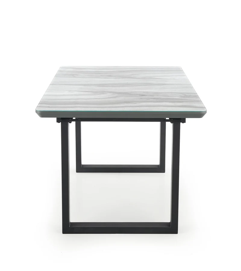 Tavolo allungabile in vetro bianco effetto marmo con gambe in acciaio nero Marley 160x90 cm - allungabile fino a 200 cm