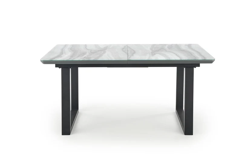 Tavolo allungabile in vetro bianco effetto marmo con gambe in acciaio nero Marley 160x90 cm - allungabile fino a 200 cm