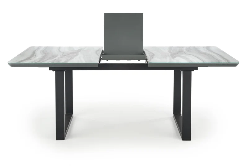 Tavolo allungabile in vetro bianco effetto marmo con gambe in acciaio nero Marley 160x90 cm - allungabile fino a 200 cm