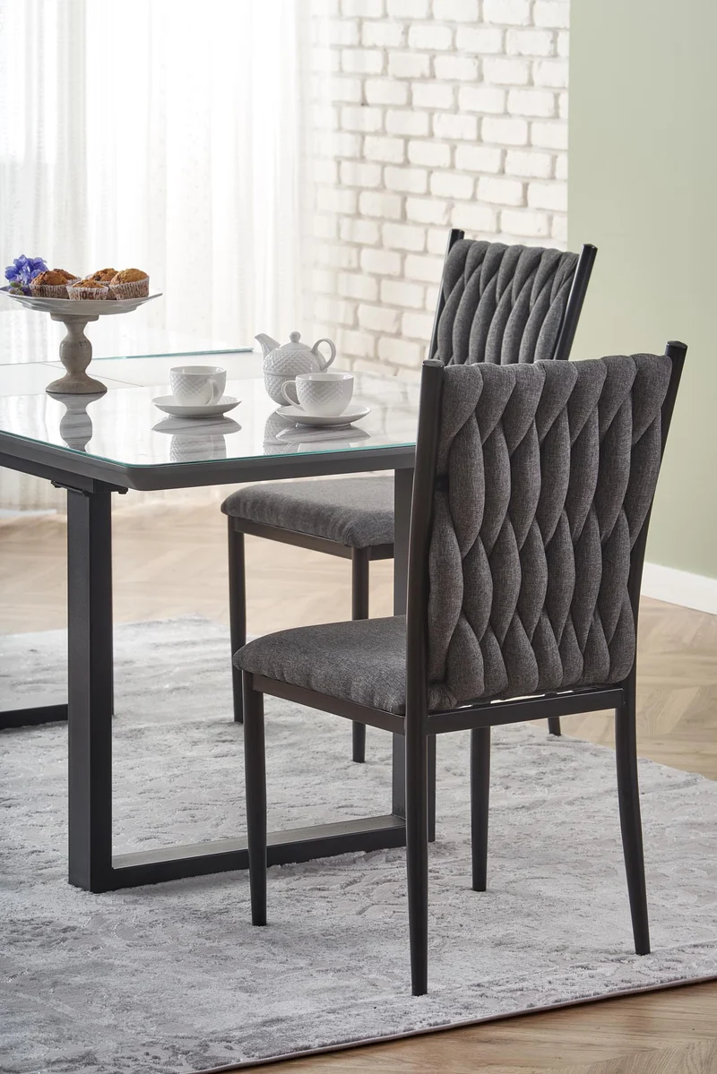 Tavolo allungabile in vetro bianco effetto marmo con gambe in acciaio nero Marley 160x90 cm - allungabile fino a 200 cm