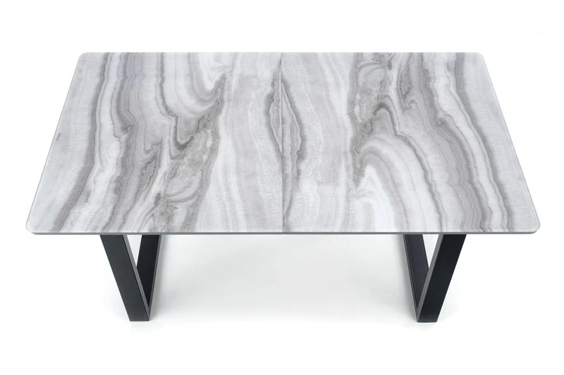 Tavolo allungabile in vetro bianco effetto marmo con gambe in acciaio nero Marley 160x90 cm - allungabile fino a 200 cm