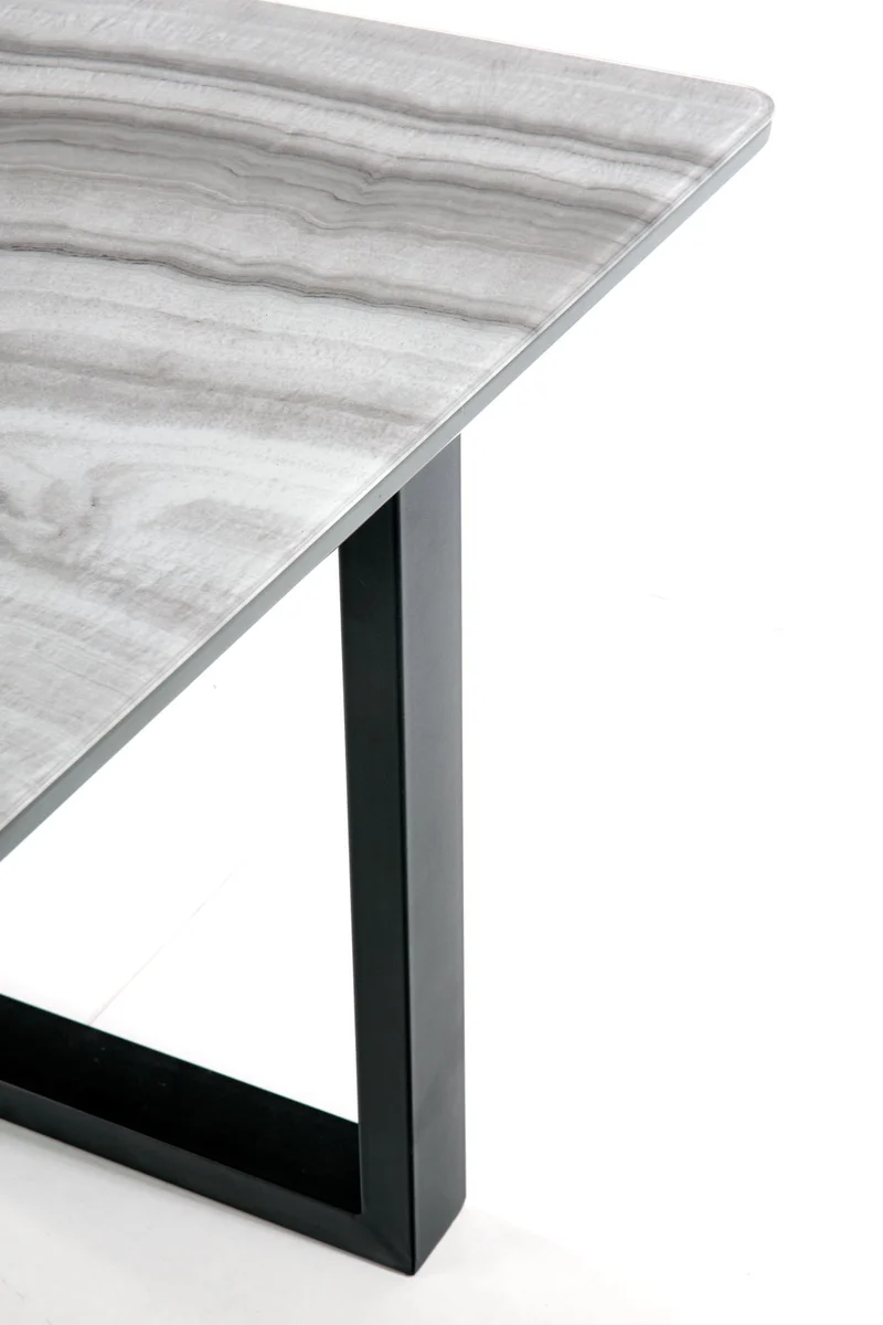 Tavolo allungabile in vetro bianco effetto marmo con gambe in acciaio nero Marley 160x90 cm - allungabile fino a 200 cm