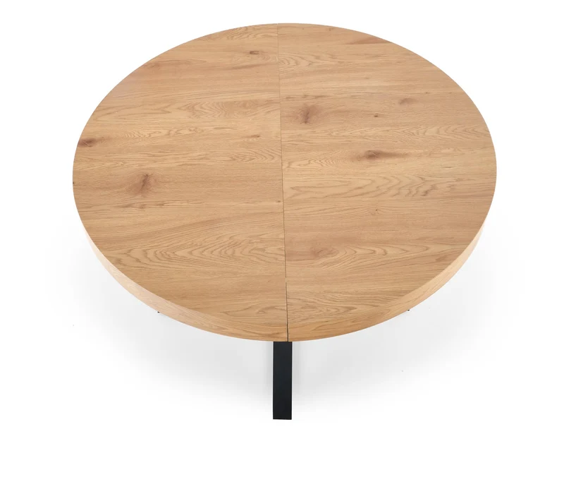 Tavolo tondo allungabile in MDF laminato rovere con gambe in acciaio nero Mercy Ø 120 cm - allungabile a 160cm