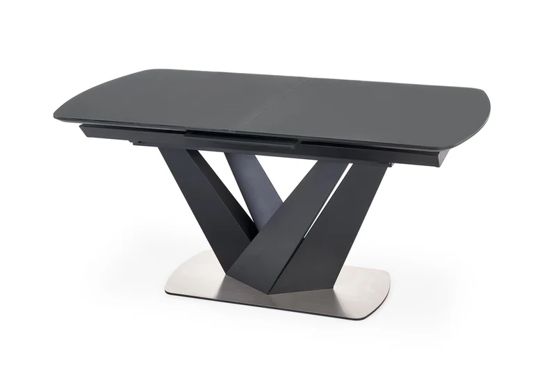 Tavolo allungabile in vetro grigio scuro con gambe in acciaio nero Patrizio 160x90 cm - allungabile fino a 200 cm