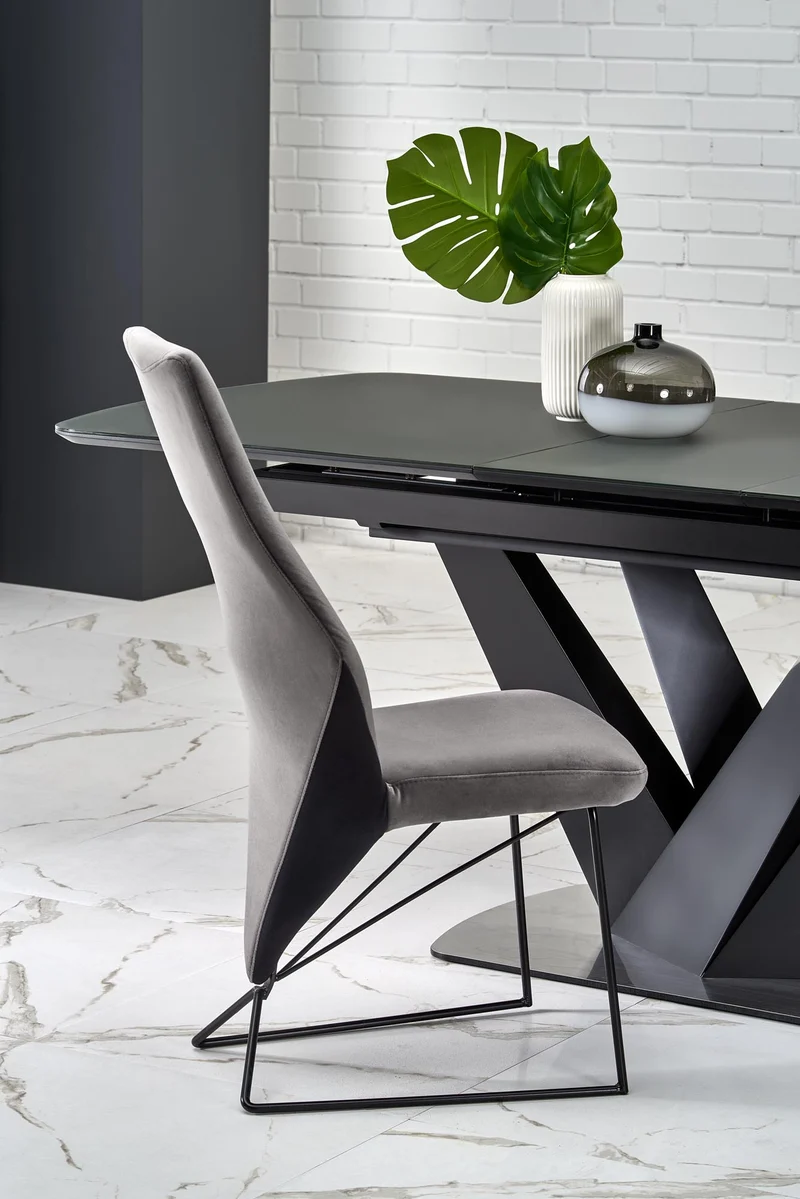 Tavolo allungabile in vetro grigio scuro con gambe in acciaio nero Patrizio 160x90 cm - allungabile fino a 200 cm