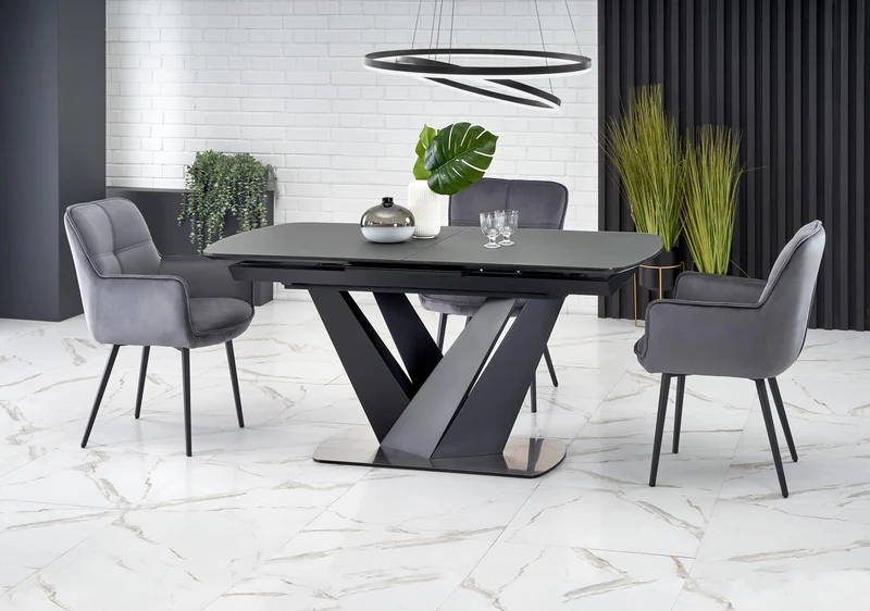Tavolo allungabile in vetro grigio scuro con gambe in acciaio nero Patrizio 160x90 cm - allungabile fino a 200 cm