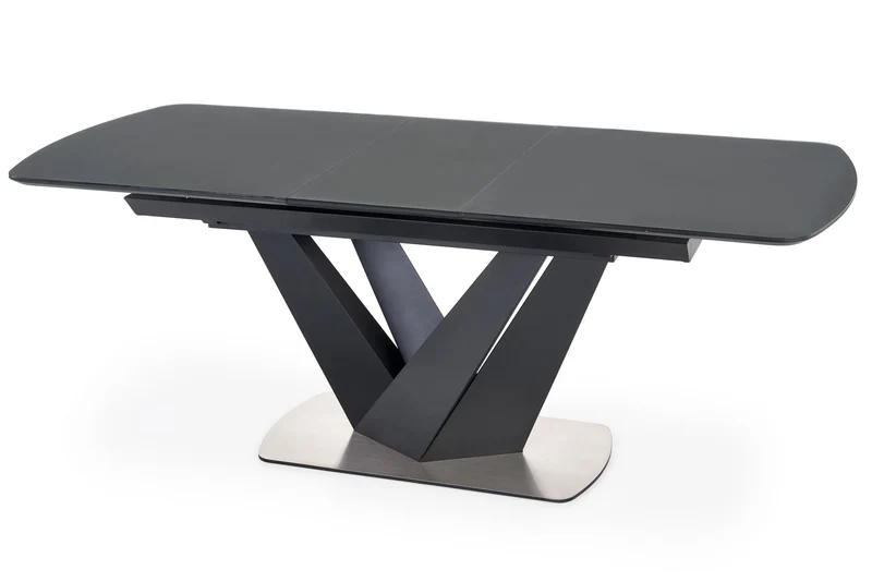 Tavolo allungabile in vetro grigio scuro con gambe in acciaio nero Patrizio 160x90 cm - allungabile fino a 200 cm