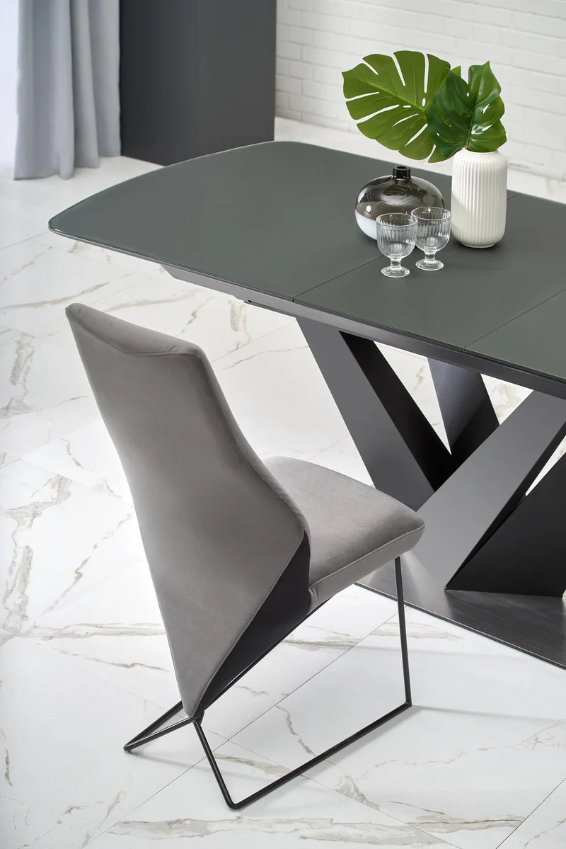 Tavolo allungabile in vetro grigio scuro con gambe in acciaio nero Patrizio 160x90 cm - allungabile fino a 200 cm