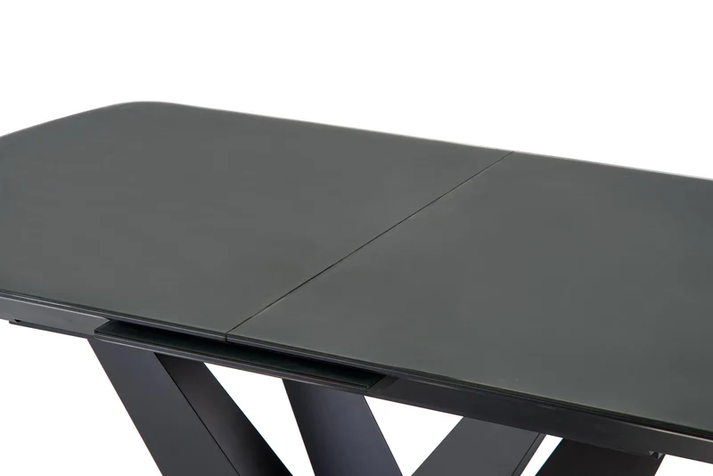 Tavolo allungabile in vetro grigio scuro con gambe in acciaio nero Patrizio 160x90 cm - allungabile fino a 200 cm