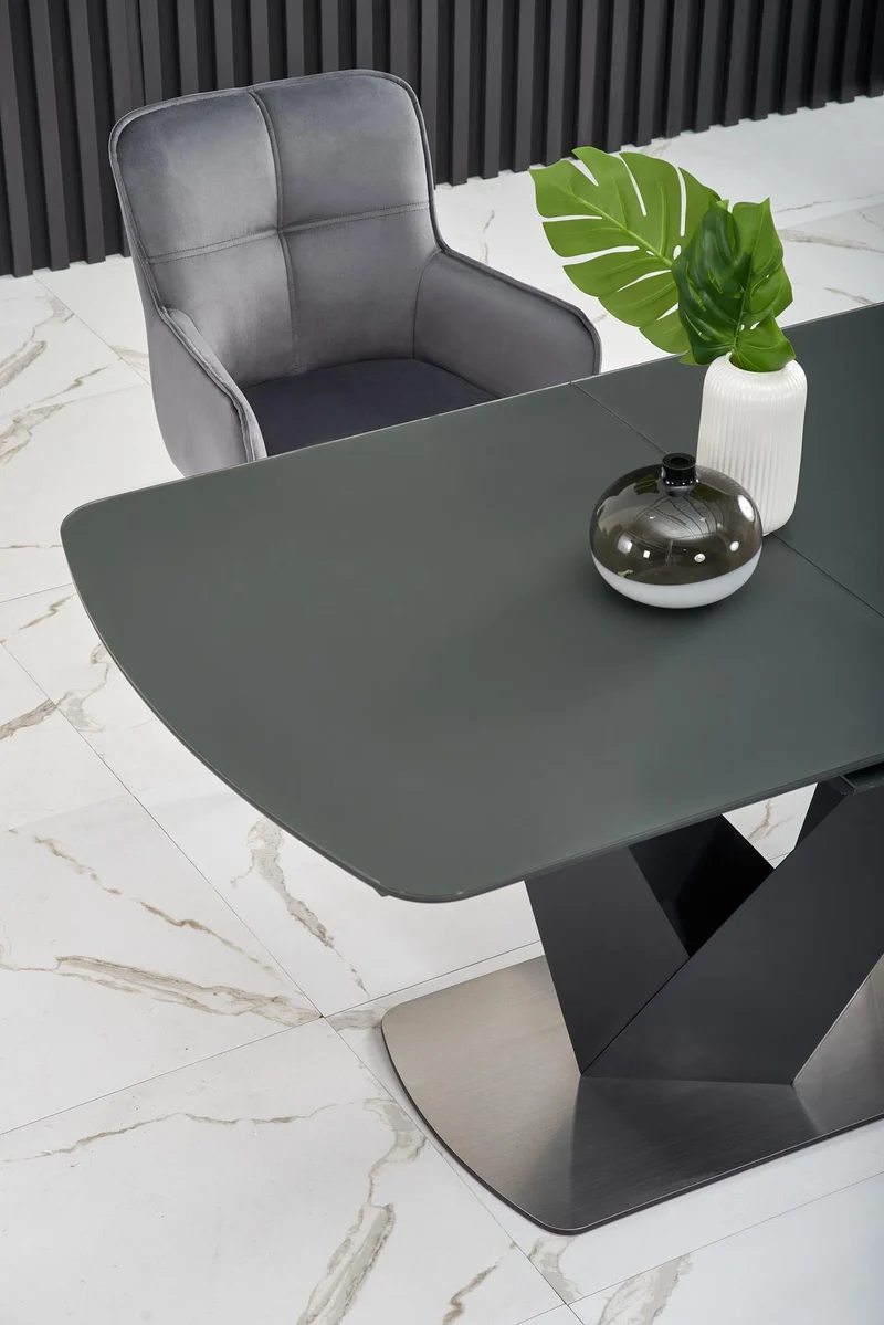 Tavolo allungabile in vetro grigio scuro con gambe in acciaio nero Patrizio 160x90 cm - allungabile fino a 200 cm