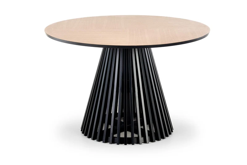 Tavolo tondo in MDF impiallacciato rovere e piede nero Miyaki Ø 120 cm