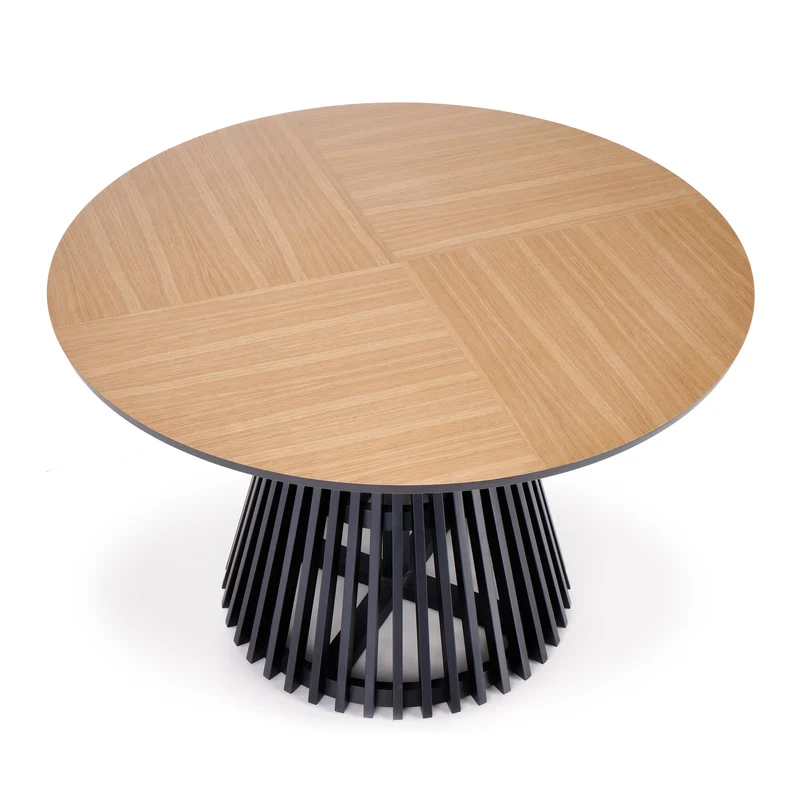 Tavolo tondo in MDF impiallacciato rovere e piede nero Miyaki Ø 120 cm