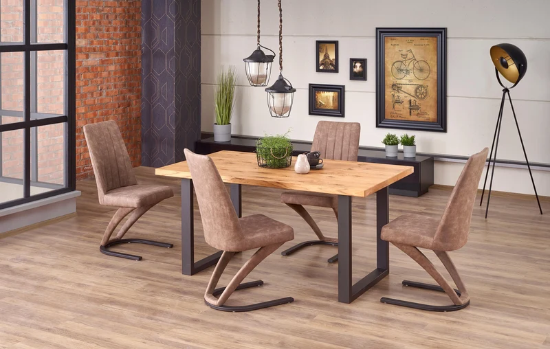 Tavolo allungabile in legno impiallacciato rovere con gambe in acciaio nero Perez 160x90 cm - allungabile a 250 cm