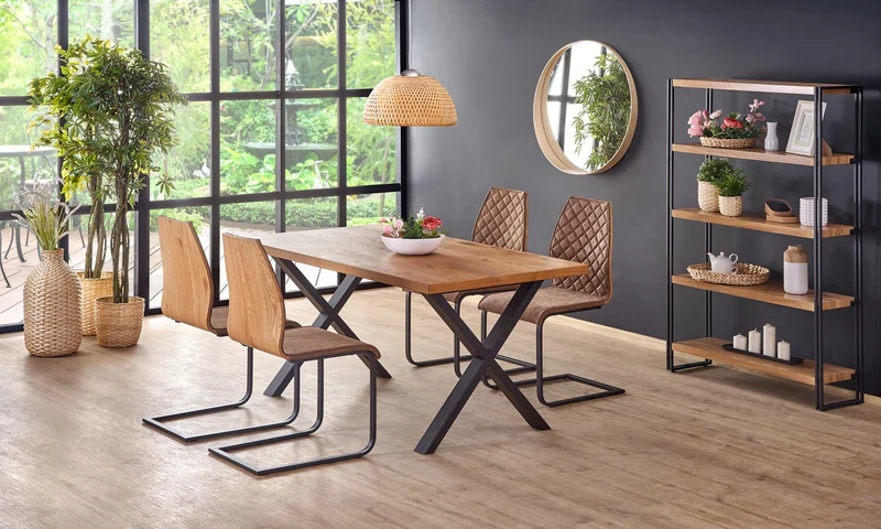 Tavolo allungabile in legno impiallacciato rovere con gambe in acciaio nero Xavier 160x90 cm - allungabile a 250 cm