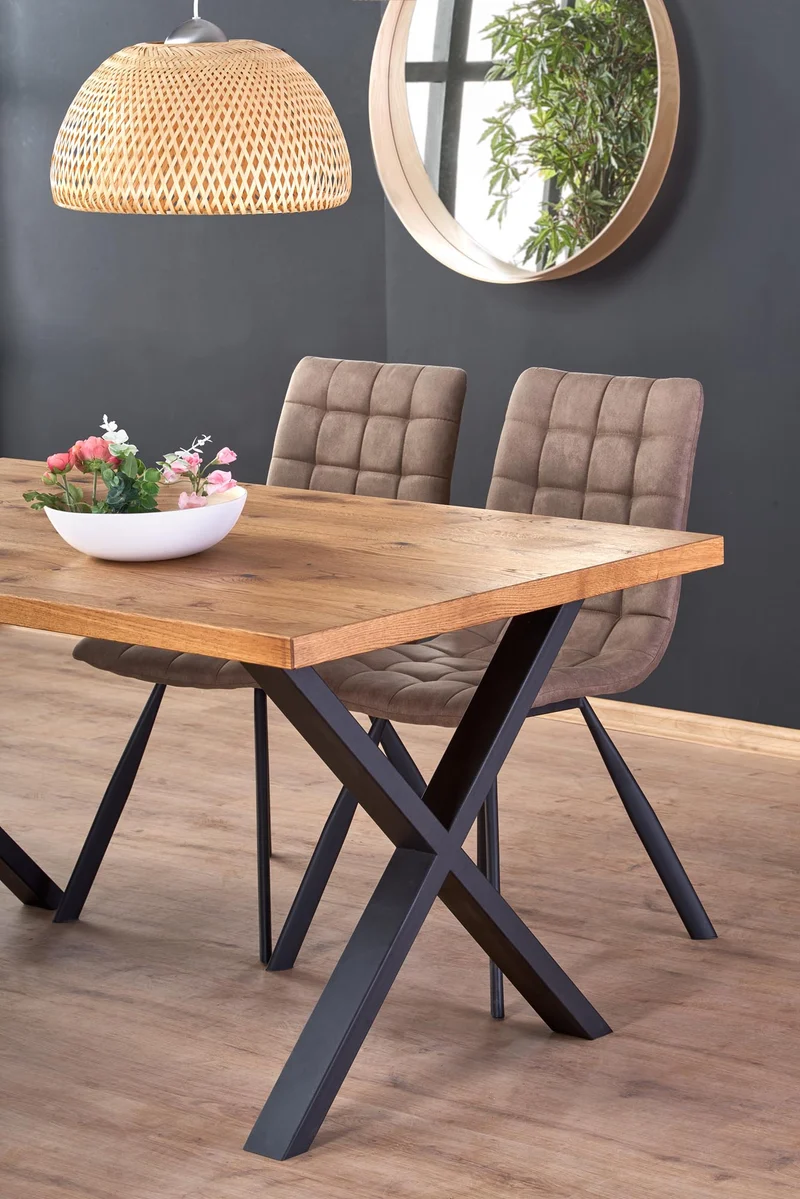 Tavolo allungabile in legno impiallacciato rovere con gambe in acciaio nero Xavier 160x90 cm - allungabile a 250 cm