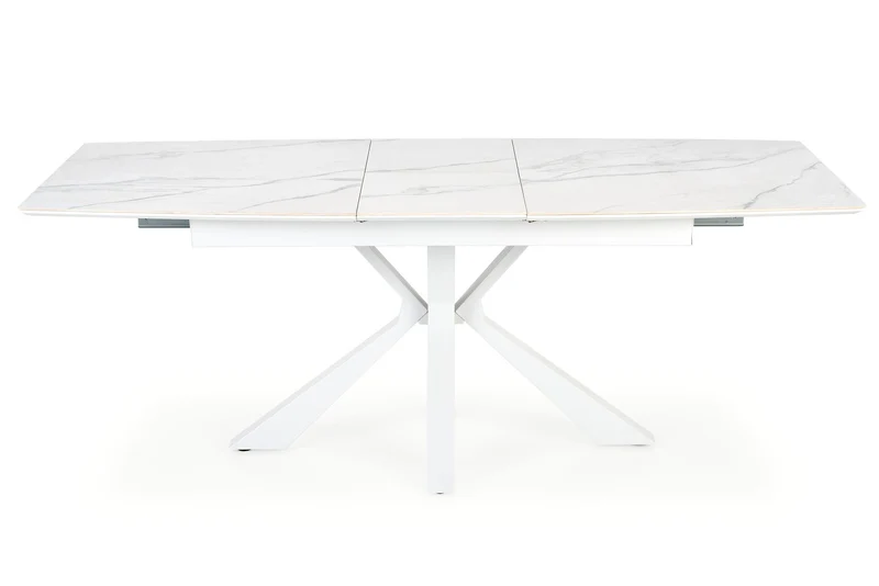 Tavolo allungabile in pietra sinterizzata effetto marmo bianco con gambe in acciaio bianco Vivaldi 160x89 cm - allungabile fino a 200 cm