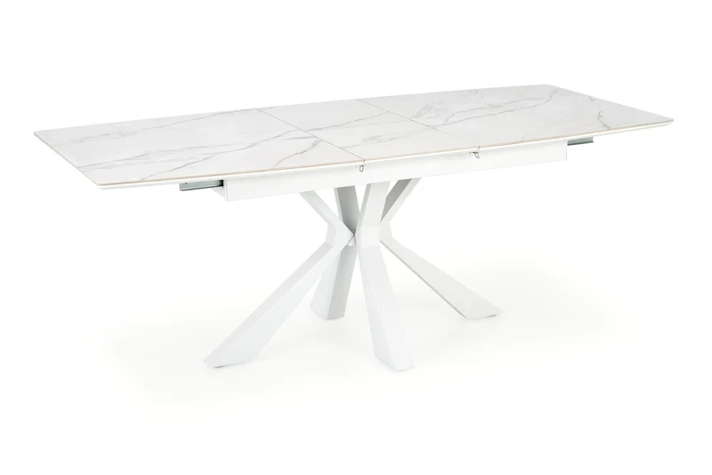 Tavolo allungabile in pietra sinterizzata effetto marmo bianco con gambe in acciaio bianco Vivaldi 160x89 cm - allungabile fino a 200 cm
