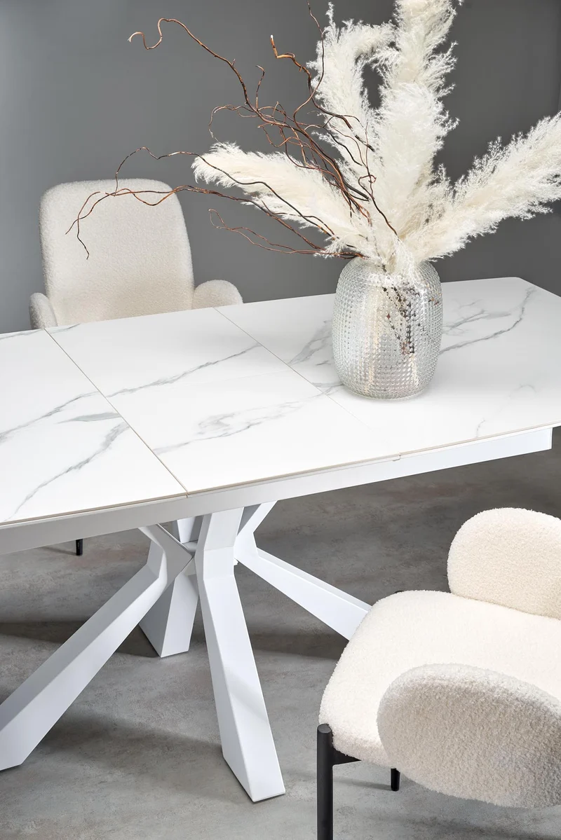 Tavolo allungabile in pietra sinterizzata effetto marmo bianco con gambe in acciaio bianco Vivaldi 160x89 cm - allungabile fino a 200 cm