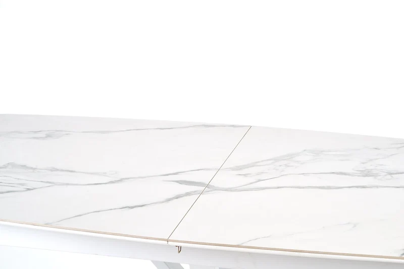 Tavolo allungabile in pietra sinterizzata effetto marmo bianco con gambe in acciaio bianco Vivaldi 160x89 cm - allungabile fino a 200 cm