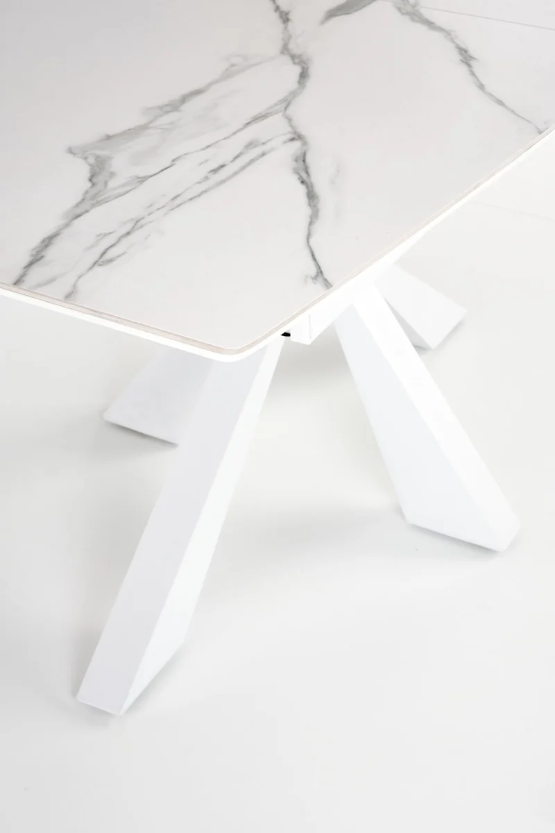 Tavolo allungabile in pietra sinterizzata effetto marmo bianco con gambe in acciaio bianco Vivaldi 160x89 cm - allungabile fino a 200 cm