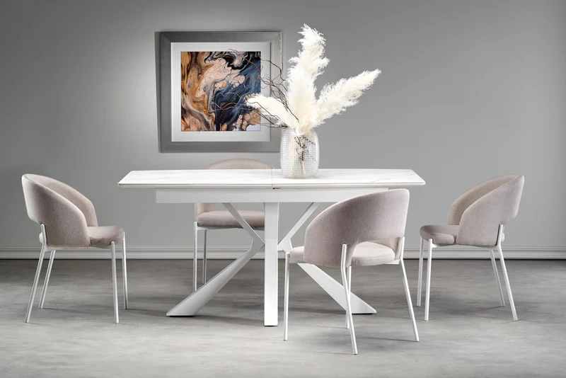 Tavolo allungabile in pietra sinterizzata effetto marmo bianco con gambe in acciaio bianco Vivaldi 160x89 cm - allungabile fino a 200 cm