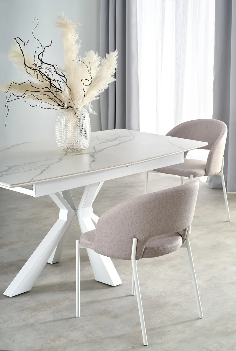 Tavolo allungabile in pietra sinterizzata effetto marmo bianco con gambe in acciaio bianco Vivaldi 160x89 cm - allungabile fino a 200 cm