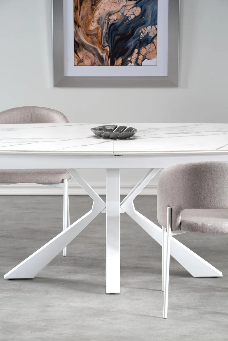 Tavolo allungabile in pietra sinterizzata effetto marmo bianco con gambe in acciaio bianco Vivaldi 160x89 cm - allungabile fino a 200 cm