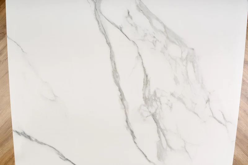 Tavolo allungabile in pietra sinterizzata effetto marmo bianco con gambe in acciaio bianco Vivaldi 160x89 cm - allungabile fino a 200 cm