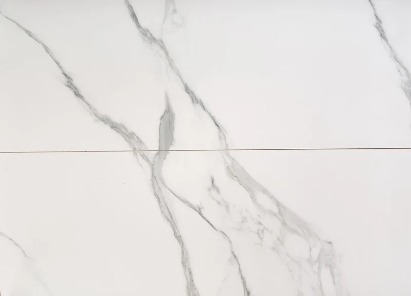 Tavolo allungabile in pietra sinterizzata effetto marmo bianco con gambe in acciaio bianco Vivaldi 160x89 cm - allungabile fino a 200 cm