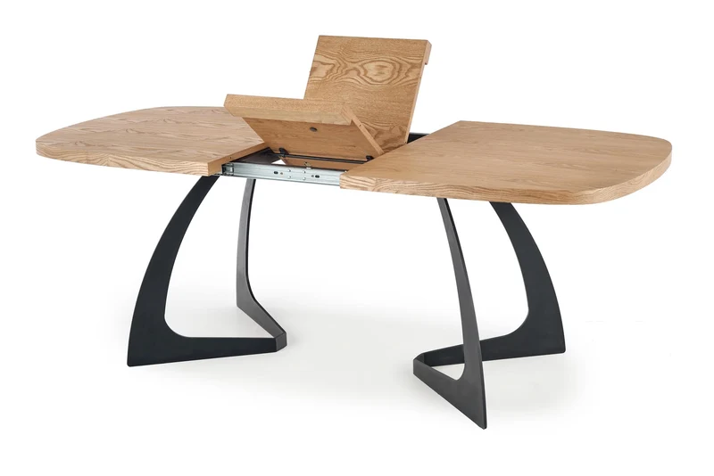 Tavolo allungabile in legno MDF impiallacciato rovere con gambe in acciaio nero Veldon 160x90 cm - allungabile fino a 200 cm