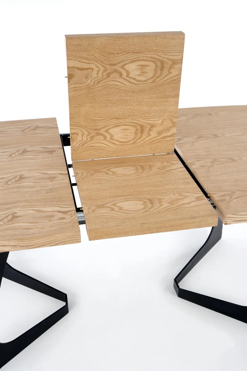 Tavolo allungabile in legno MDF impiallacciato rovere con gambe in acciaio nero Veldon 160x90 cm - allungabile fino a 200 cm