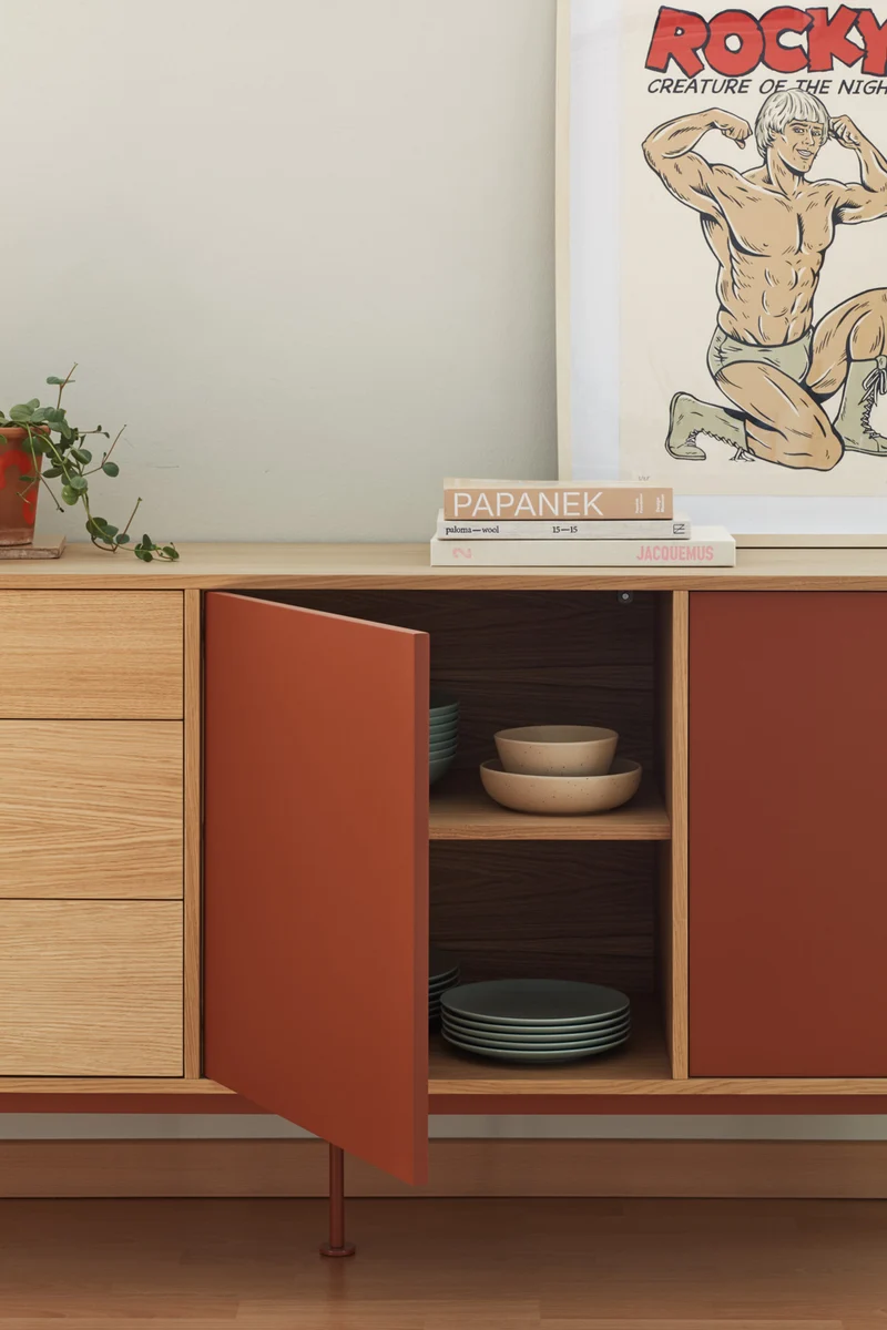 Madia 3 cassetti 2 ante quercia terracotta Yoko di Teulat 180x81 cm