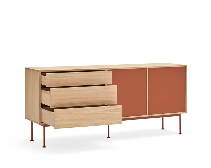Madia 3 cassetti 2 ante quercia terracotta Yoko di Teulat 180x81 cm