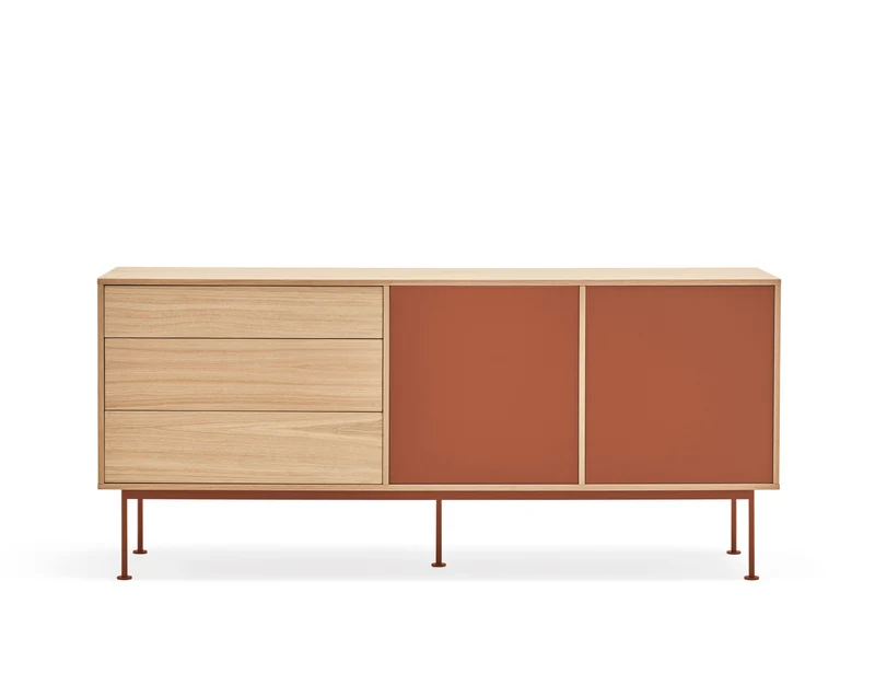 Madia 3 cassetti 2 ante quercia terracotta Yoko di Teulat 180x81 cm
