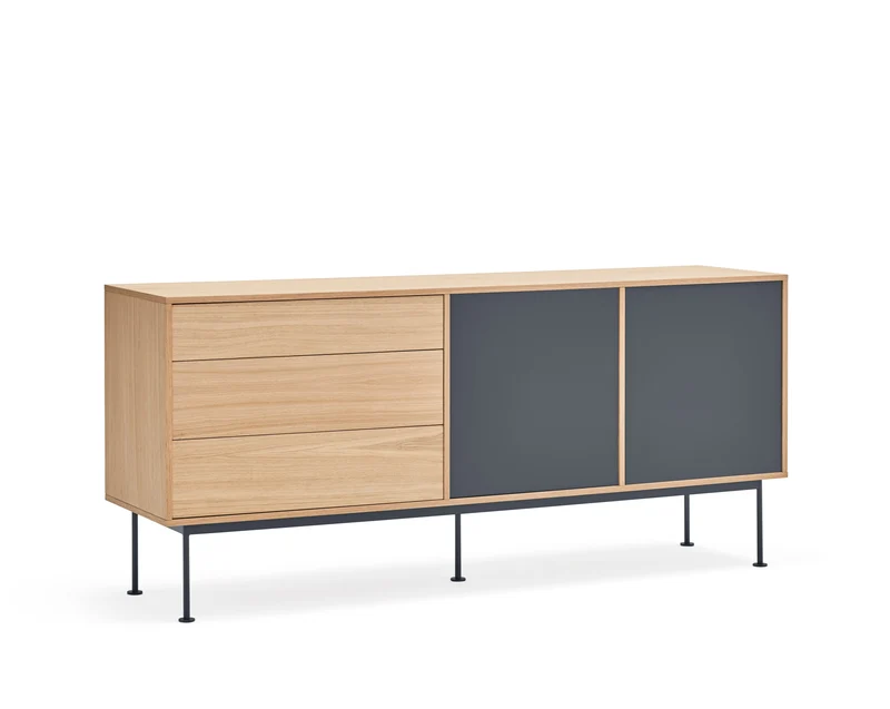 Madia 3 cassetti 2 ante quercia grigio antracite Yoko di Teulat 180x81 cm