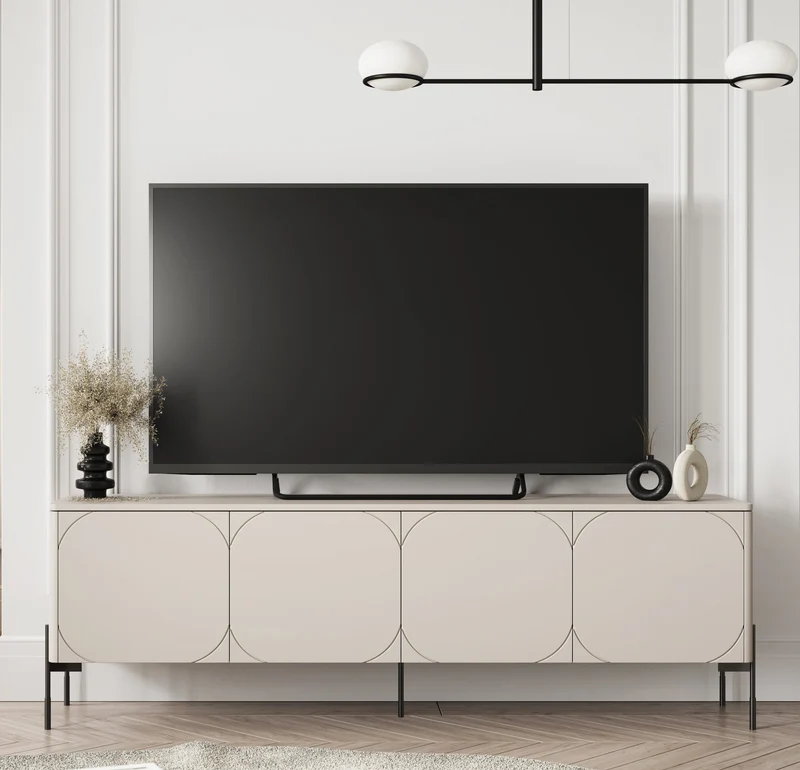 Mobile TV 4 ante con piede in metallo cashmere Sonatia 204x65 cm