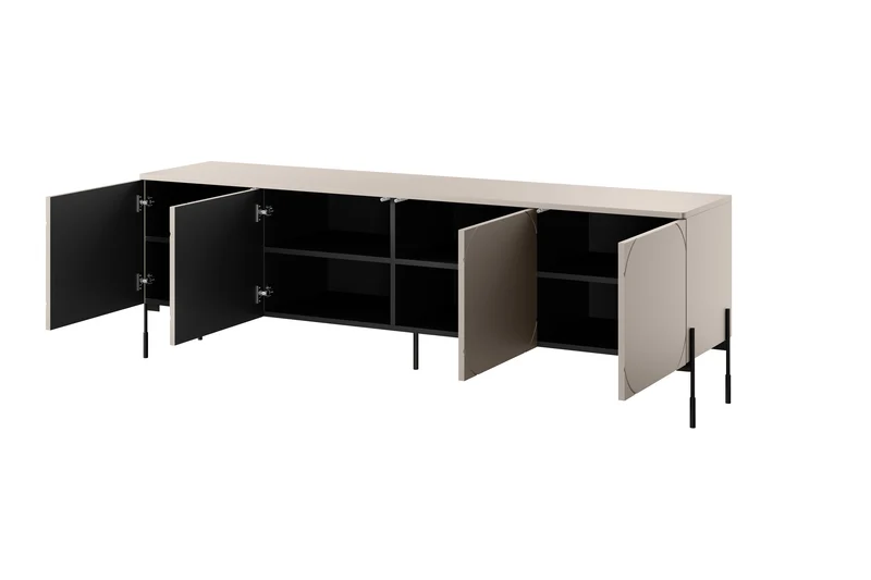 Mobile TV 4 ante con piede in metallo cashmere Sonatia 204x65 cm